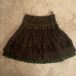 Cache Brown and Green Layered A-Line Skirt